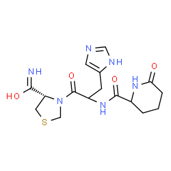 ChemSpider 2D Image | (4S)-3-{N-[(6-Oxo-2-piperidinyl)carbonyl]histidyl}-1,3-thiazolidine-4-carboximidic acid | C16H22N6O4S