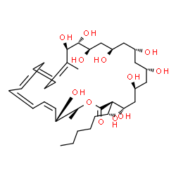ChemSpider 2D Image | (3R,4S,6S,8S,10R,12R,14R,15R,16R,27S,28R)-4,6,8,10,12,14,15,16,27-Nonahydroxy-3-[(1R)-1-hydroxyhexyl]-17,28-dimethyloxacyclooctacosa-17,19,21,23,25-pentaen-2-one | C35H58O12