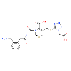 ChemSpider 2D Image | (6S)-7-({[2-(Aminomethyl)phenyl]acetyl}amino)-3-({[1-(carboxymethyl)-1H-tetrazol-5-yl]sulfanyl}methyl)-8-oxo-5-thia-1-azabicyclo[4.2.0]oct-2-ene-2-carboxylic acid | C20H21N7O6S2