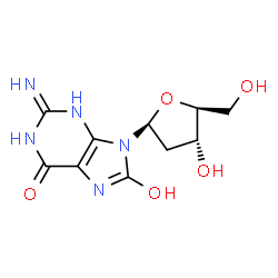 ChemSpider 2D Image | 9-(2-Deoxy-beta-L-erythro-pentofuranosyl)-8-hydroxy-2-imino-1,2,3,9-tetrahydro-6H-purin-6-one | C10H13N5O5