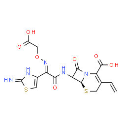 ChemSpider 2D Image | (6S)-7-{[(2E)-2-[(Carboxymethoxy)imino]-2-(2-imino-2,3-dihydro-1,3-thiazol-4-yl)acetyl]amino}-8-oxo-3-vinyl-5-thia-1-azabicyclo[4.2.0]oct-2-ene-2-carboxylic acid | C16H15N5O7S2