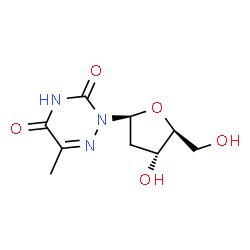 ChemSpider 2D Image | 2-(2-Deoxy-beta-L-erythro-pentofuranosyl)-6-methyl-1,2,4-triazine-3,5(2H,4H)-dione | C9H13N3O5