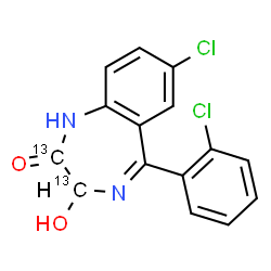 ChemSpider 2D Image | 7-Chloro-5-(2-chlorophenyl)-3-hydroxy(2,3-~13~C_2_)-1,3-dihydro-2H-1,4-benzodiazepin-2-one | C1313C2H10Cl2N2O2