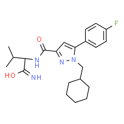 ChemSpider 2D Image | 2-({[1-(Cyclohexylmethyl)-5-(4-fluorophenyl)-1H-pyrazol-3-yl]carbonyl}amino)-3-methylbutanimidic acid | C22H29FN4O2