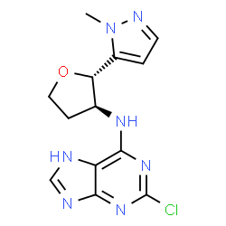 ChemSpider 2D Image | 2-Chloro-N-[(2S,3S)-2-(1-methyl-1H-pyrazol-5-yl)tetrahydro-3-furanyl]-7H-purin-6-amine | C13H14ClN7O