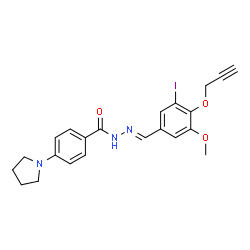 ChemSpider 2D Image | N'-{(E)-[3-Iodo-5-methoxy-4-(2-propyn-1-yloxy)phenyl]methylene}-4-(1-pyrrolidinyl)benzohydrazide | C22H22IN3O3