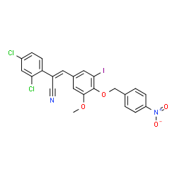 ChemSpider 2D Image | (2Z)-2-(2,4-Dichlorophenyl)-3-{3-iodo-5-methoxy-4-[(4-nitrobenzyl)oxy]phenyl}acrylonitrile | C23H15Cl2IN2O4