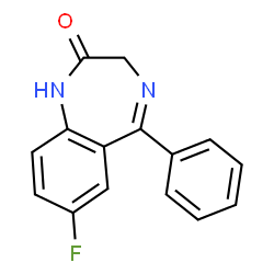 ChemSpider 2D Image | 7-Fluoro-5-phenyl-1,3-dihydro-2H-1,4-benzodiazepin-2-one | C15H11FN2O