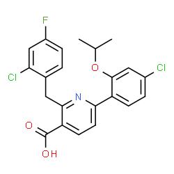 ChemSpider 2D Image | 2-(2-Chloro-4-fluorobenzyl)-6-(4-chloro-2-isopropoxyphenyl)nicotinic acid | C22H18Cl2FNO3