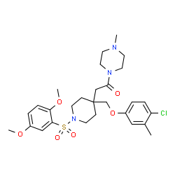 ChemSpider 2D Image | 2-{4-[(4-Chloro-3-methylphenoxy)methyl]-1-[(2,5-dimethoxyphenyl)sulfonyl]-4-piperidinyl}-1-(4-methyl-1-piperazinyl)ethanone | C28H38ClN3O6S
