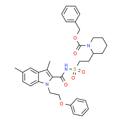 ChemSpider 2D Image | Benzyl 2-[2-({[3,5-dimethyl-1-(2-phenoxyethyl)-1H-indol-2-yl]carbonyl}sulfamoyl)ethyl]-1-piperidinecarboxylate | C34H39N3O6S