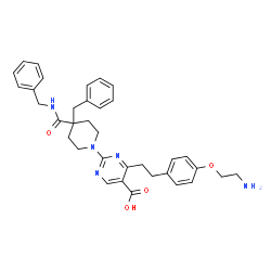 ChemSpider 2D Image | 4-{2-[4-(2-Aminoethoxy)phenyl]ethyl}-2-[4-benzyl-4-(benzylcarbamoyl)-1-piperidinyl]-5-pyrimidinecarboxylic acid | C35H39N5O4