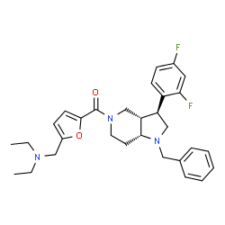 ChemSpider 2D Image | [(3S,3aS,7aR)-1-Benzyl-3-(2,4-difluorophenyl)octahydro-5H-pyrrolo[3,2-c]pyridin-5-yl]{5-[(diethylamino)methyl]-2-furyl}methanone | C30H35F2N3O2