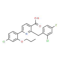 ChemSpider 2D Image | 2-(2-Chloro-4-fluorobenzyl)-6-(4-chloro-2-propoxyphenyl)nicotinic acid | C22H18Cl2FNO3