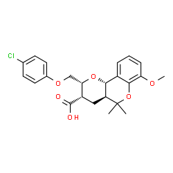ChemSpider 2D Image | (2R,3S,4aS,10bS)-2-[(4-Chlorophenoxy)methyl]-7-methoxy-5,5-dimethyl-3,4,4a,10b-tetrahydro-2H,5H-pyrano[3,2-c]chromene-3-carboxylic acid | C23H25ClO6