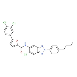 ChemSpider 2D Image | N-[2-(4-Butylphenyl)-6-chloro-2H-benzotriazol-5-yl]-5-(3,4-dichlorophenyl)-2-furamide | C27H21Cl3N4O2