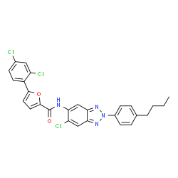 ChemSpider 2D Image | N-[2-(4-Butylphenyl)-6-chloro-2H-benzotriazol-5-yl]-5-(2,4-dichlorophenyl)-2-furamide | C27H21Cl3N4O2