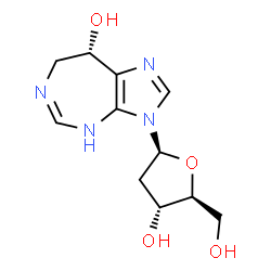 ChemSpider 2D Image | (8S)-3-(2-Deoxy-beta-L-erythro-pentofuranosyl)-3,4,7,8-tetrahydroimidazo[4,5-d][1,3]diazepin-8-ol | C11H16N4O4