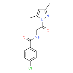 ChemSpider 2D Image | 4-Chloro-N-[2-(3,5-dimethyl-1H-pyrazol-1-yl)-2-oxoethyl]benzamide | C14H14ClN3O2