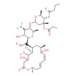 ChemSpider 2D Image | (2S,3S,4R,6S)-6-{[(2R,3S,4R,5R,6S)-6-{[(4R,5S,6S,7R,9R,10R,11Z,13E,16R)-4,10-Dihydroxy-5-methoxy-9,16-dimethyl-2-oxo-7-(2-oxoethyl)oxacyclohexadeca-11,13-dien-6-yl]oxy}-4-(dimethylamino)-5-hydroxy-2-m
ethyltetrahydro-2H-pyran-3-yl]oxy}-2,4-dimethyl-4-(propionyloxy)tetrahydro-2H-pyran-3-yl butanoate (non-preferred name) | C42H69NO15
