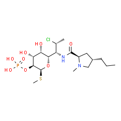 ChemSpider 2D Image | Methyl (5S)-5-[(1R,2R)-2-chloro-1-{[(4S)-1-methyl-4-propyl-D-prolyl]amino}propyl]-2-O-phosphono-1-thio-beta-D-arabinopyranoside | C18H34ClN2O8PS