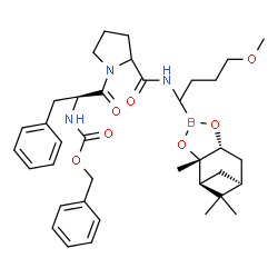 ChemSpider 2D Image | N-[(Benzyloxy)carbonyl]phenylalanyl-N-{4-methoxy-1-[(1S,2S,6R,8S)-2,9,9-trimethyl-3,5-dioxa-4-boratricyclo[6.1.1.0~2,6~]dec-4-yl]butyl}prolinamide | C37H50BN3O7