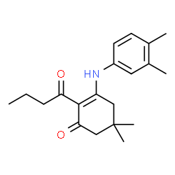 ChemSpider 2D Image | 2-Butyryl-3-[(3,4-dimethylphenyl)amino]-5,5-dimethyl-2-cyclohexen-1-one | C20H27NO2
