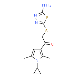 ChemSpider 2D Image | 2-[(5-Amino-1,3,4-thiadiazol-2-yl)sulfanyl]-1-(1-cyclopropyl-2,5-dimethyl-1H-pyrrol-3-yl)ethanone | C13H16N4OS2