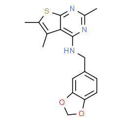 ChemSpider 2D Image | N-(1,3-Benzodioxol-5-ylmethyl)-2,5,6-trimethylthieno[2,3-d]pyrimidin-4-amine | C17H17N3O2S