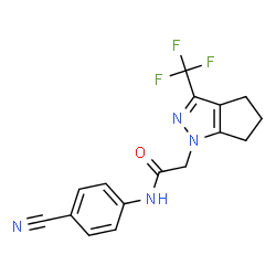 ChemSpider 2D Image | N-(4-Cyanophenyl)-2-[3-(trifluoromethyl)-5,6-dihydrocyclopenta[c]pyrazol-1(4H)-yl]acetamide | C16H13F3N4O