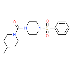 ChemSpider 2D Image | 1-[(4-methyl-1-piperidinyl)carbonyl]-4-(phenylsulfonyl)piperazine | C17H25N3O3S