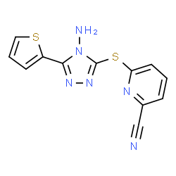ChemSpider 2D Image | 6-{[4-Amino-5-(2-thienyl)-4H-1,2,4-triazol-3-yl]sulfanyl}-2-pyridinecarbonitrile | C12H8N6S2