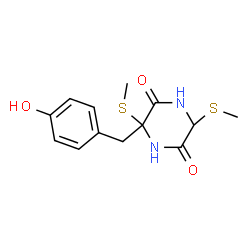 ChemSpider 2D Image | 3-(4-Hydroxybenzyl)-3,6-bis(methylsulfanyl)-2,5-piperazinedione | C13H16N2O3S2