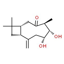ChemSpider 2D Image | (1R,4S,5S,6R,9R)-5,6-Dihydroxy-4,11,11-trimethyl-8-methylenebicyclo[7.2.0]undecan-3-one | C15H24O3