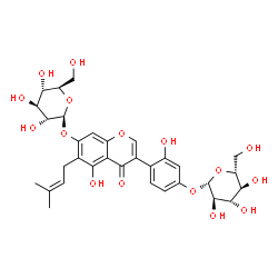 ChemSpider 2D Image | 4-[7-(beta-D-Glucopyranosyloxy)-5-hydroxy-6-(3-methyl-2-buten-1-yl)-4-oxo-4H-chromen-3-yl]-3-hydroxyphenyl beta-D-glucopyranoside | C32H38O16