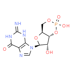 ChemSpider 2D Image | 9-[(4aS,6S,7S,7aR)-2,7-Dihydroxy-2-oxidotetrahydro-4H-furo[3,2-d][1,3,2]dioxaphosphinin-6-yl]-2-imino-1,2,3,9-tetrahydro-6H-purin-6-one | C10H12N5O7P