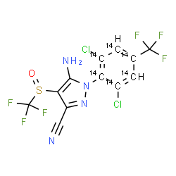ChemSpider 2D Image | 5-Amino-1-[2,6-dichloro-4-(trifluoromethyl)(~14~C_6_)phenyl]-4-[(trifluoromethyl)sulfinyl]-1H-pyrazole-3-carbonitrile | C614C6H4Cl2F6N4OS