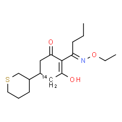 ChemSpider 2D Image | 2-[(1E)-N-Ethoxybutanimidoyl]-3-hydroxy-5-(tetrahydro-2H-thiopyran-3-yl)(4-~14~C)-2-cyclohexen-1-one | C1614CH27NO3S