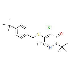 ChemSpider 2D Image | 4-Chloro-2-(2-methyl-2-propanyl)-5-{[4-(2-methyl-2-propanyl)benzyl]sulfanyl}-3(2H)-(3,6-~14~C_2_)pyridazinone | C1714C2H25ClN2OS