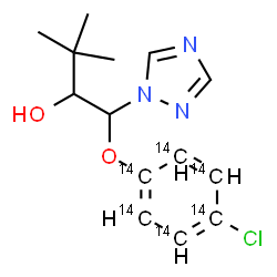 ChemSpider 2D Image | 1-{[4-Chloro(~14~C_6_)phenyl]oxy}-3,3-dimethyl-1-(1H-1,2,4-triazol-1-yl)-2-butanol | C814C6H18ClN3O2