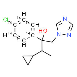 ChemSpider 2D Image | 2-[4-Chloro(~14~C_6_)phenyl]-3-cyclopropyl-1-(1H-1,2,4-triazol-1-yl)-2-butanol | C914C6H18ClN3O