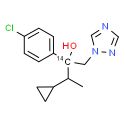ChemSpider 2D Image | 2-(4-Chlorophenyl)-3-cyclopropyl-1-(1H-1,2,4-triazol-1-yl)-2-(2-~14~C)butanol | C1414CH18ClN3O