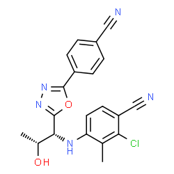ChemSpider 2D Image | 2-Chloro-4-({(1R,2R)-1-[5-(4-cyanophenyl)-1,3,4-oxadiazol-2-yl]-2-hydroxypropyl}amino)-3-methylbenzonitrile | C20H16ClN5O2