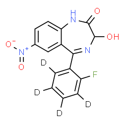 ChemSpider 2D Image | 5-[2-Fluoro(~2~H_4_)phenyl]-3-hydroxy-7-nitro-1,3-dihydro-2H-1,4-benzodiazepin-2-one | C15H6D4FN3O4