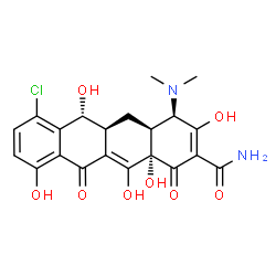 ChemSpider 2D Image | (4R,4aS,5aS,6R,12aS)-7-Chloro-4-(dimethylamino)-3,6,10,12,12a-pentahydroxy-1,11-dioxo-1,4,4a,5,5a,6,11,12a-octahydro-2-tetracenecarboxamide | C21H21ClN2O8