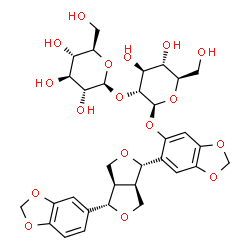 ChemSpider 2D Image | 6-[(1S,3aR,4S,6aR)-4-(1,3-Benzodioxol-5-yl)tetrahydro-1H,3H-furo[3,4-c]furan-1-yl]-1,3-benzodioxol-5-yl 2-O-Î²-D-glucopyranosyl-Î²-D-glucopyranoside | C32H38O17