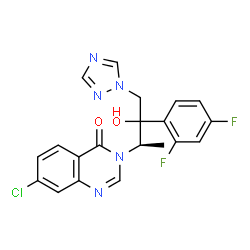 ChemSpider 2D Image | 7-Chloro-3-[(2R)-3-(2,4-difluorophenyl)-3-hydroxy-4-(1H-1,2,4-triazol-1-yl)-2-butanyl]-4(3H)-quinazolinone | C20H16ClF2N5O2