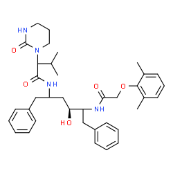 ChemSpider 2D Image | N-[(4S)-5-{[(2,6-Dimethylphenoxy)acetyl]amino}-4-hydroxy-1,6-diphenyl-2-hexanyl]-3-methyl-2-(2-oxotetrahydro-1(2H)-pyrimidinyl)butanamide | C37H48N4O5