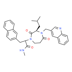 ChemSpider 2D Image | 2-[(3R)-3-Isobutyl-2,5-dioxo-4-(3-quinolinylmethyl)-1,4-diazepan-1-yl]-N-methyl-3-(2-naphthyl)propanamide | C33H36N4O3