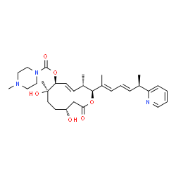 ChemSpider 2D Image | (2S,3S,4E,6S,7R,10R)-7,10-Dihydroxy-3,7-dimethyl-12-oxo-2-[(2E,4E,6R)-6-(2-pyridinyl)-2,4-heptadien-2-yl]oxacyclododec-4-en-6-yl 4-methyl-1-piperazinecarboxylate | C31H45N3O6